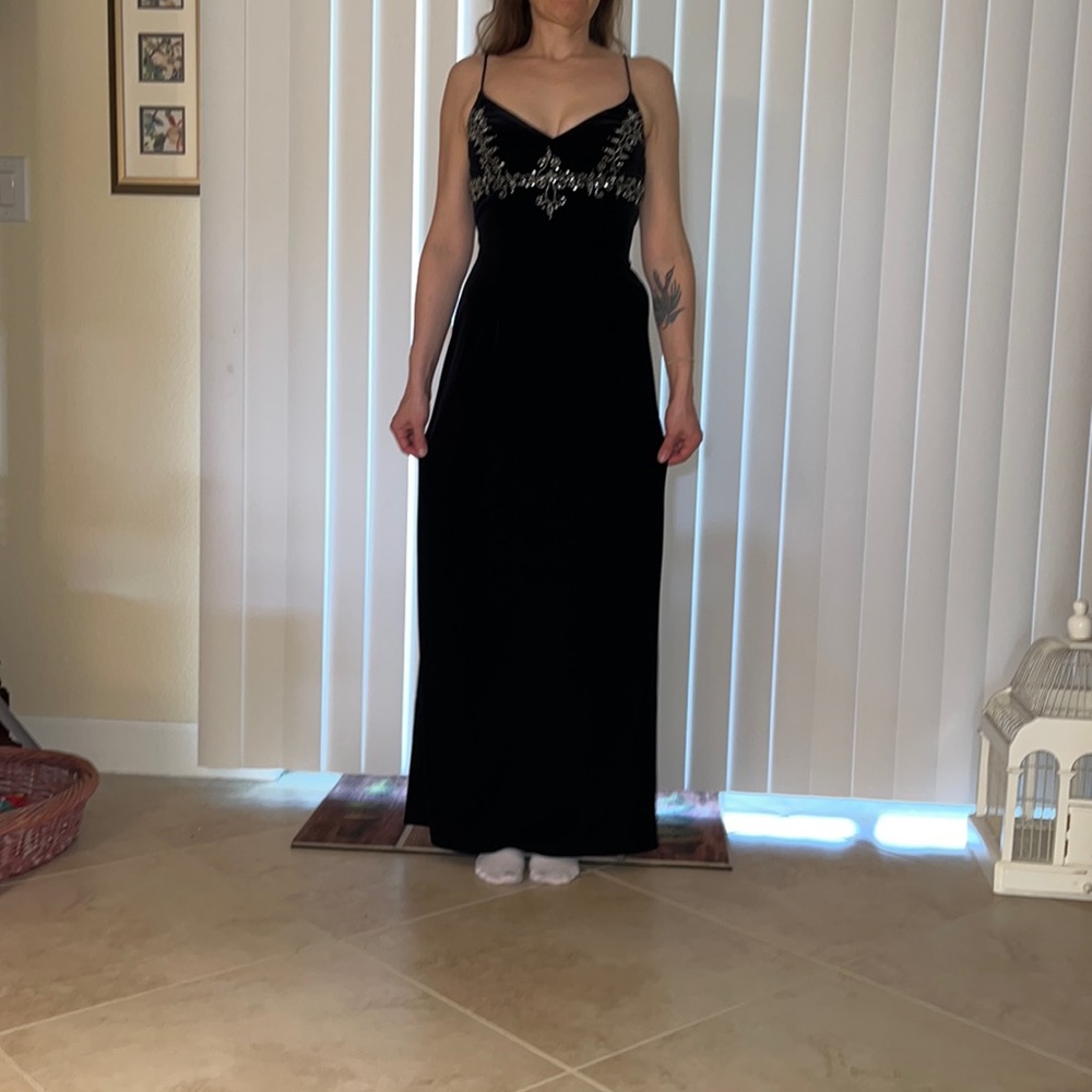 Size 1  1/2, black velvet formal gown, never worn, absolutely new!
